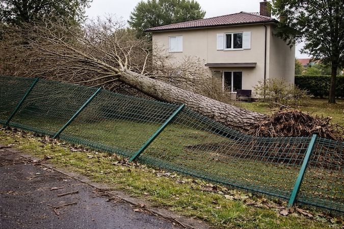 Clôture abîmée après le passage de la tempête Nils en France